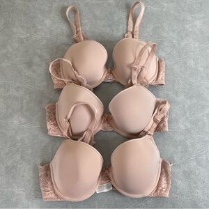 Wacoal Fire and Lace Soft Beige Contour/T-shirt Bra Trio 34C